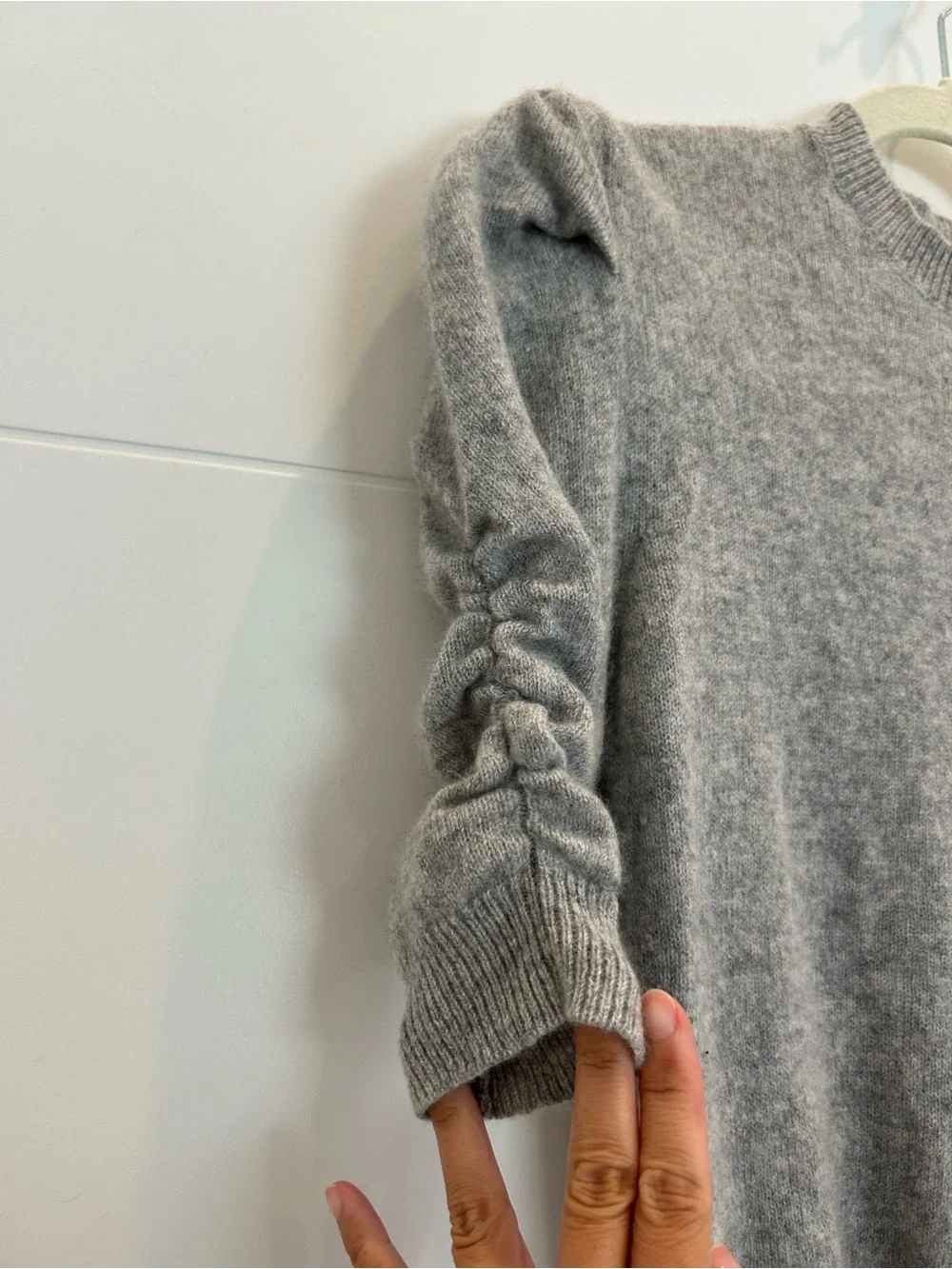 Frame Frankie 100% Cashmere Ruched Puff Sleeve Sweater Gray Short Sleeve Small